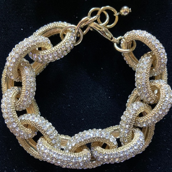 Bold & Chunky Gold Tone Pave Simulated Diamond Link Bracelet/7 1/2 "/1" Extender - Picture 1 of 2